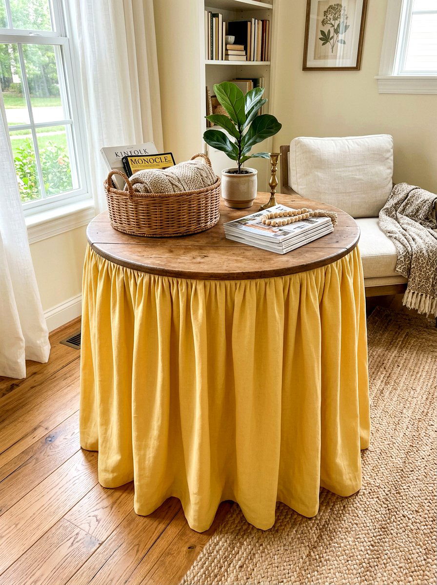 Gathered table skirt - 30 skirted console table ideas
