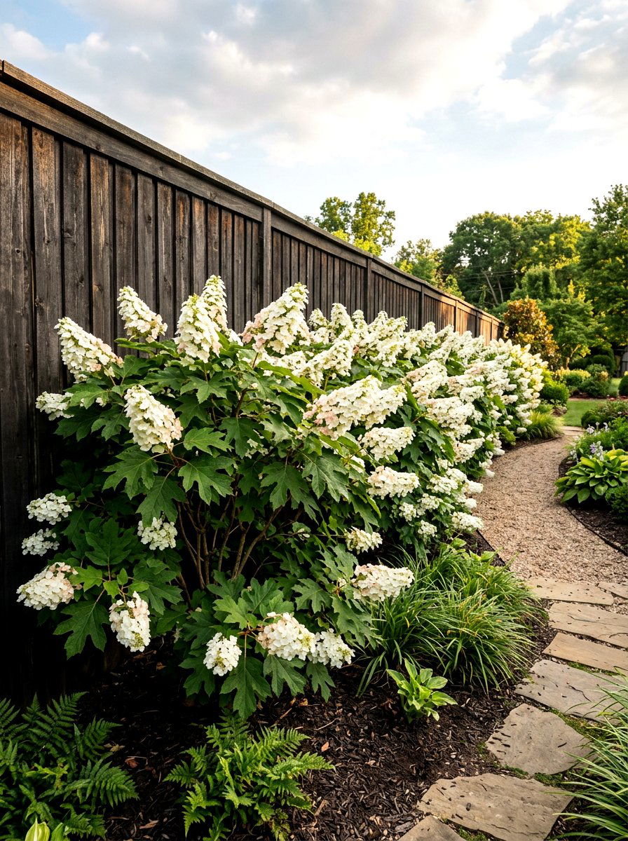 Gatsby gal oakleaf hydrangea hedge - 30 hydrangea hedge ideas