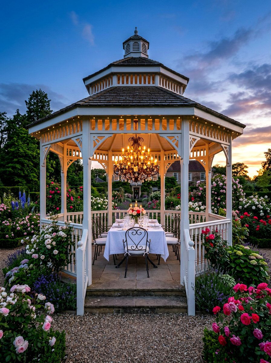 Gazebo Chandelier - 30 outdoor structure lighting ideas