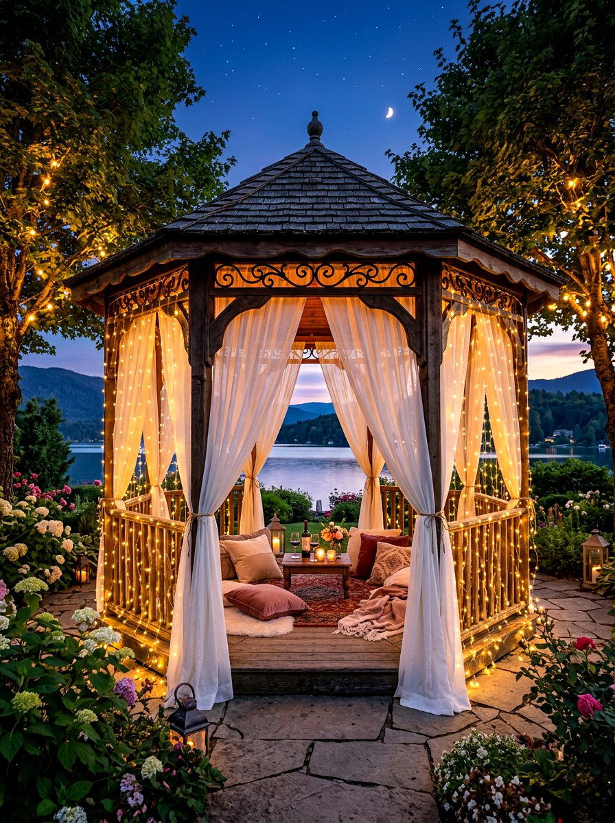Gazebo Curtain Lights - 30 gazebo lighting ideas
