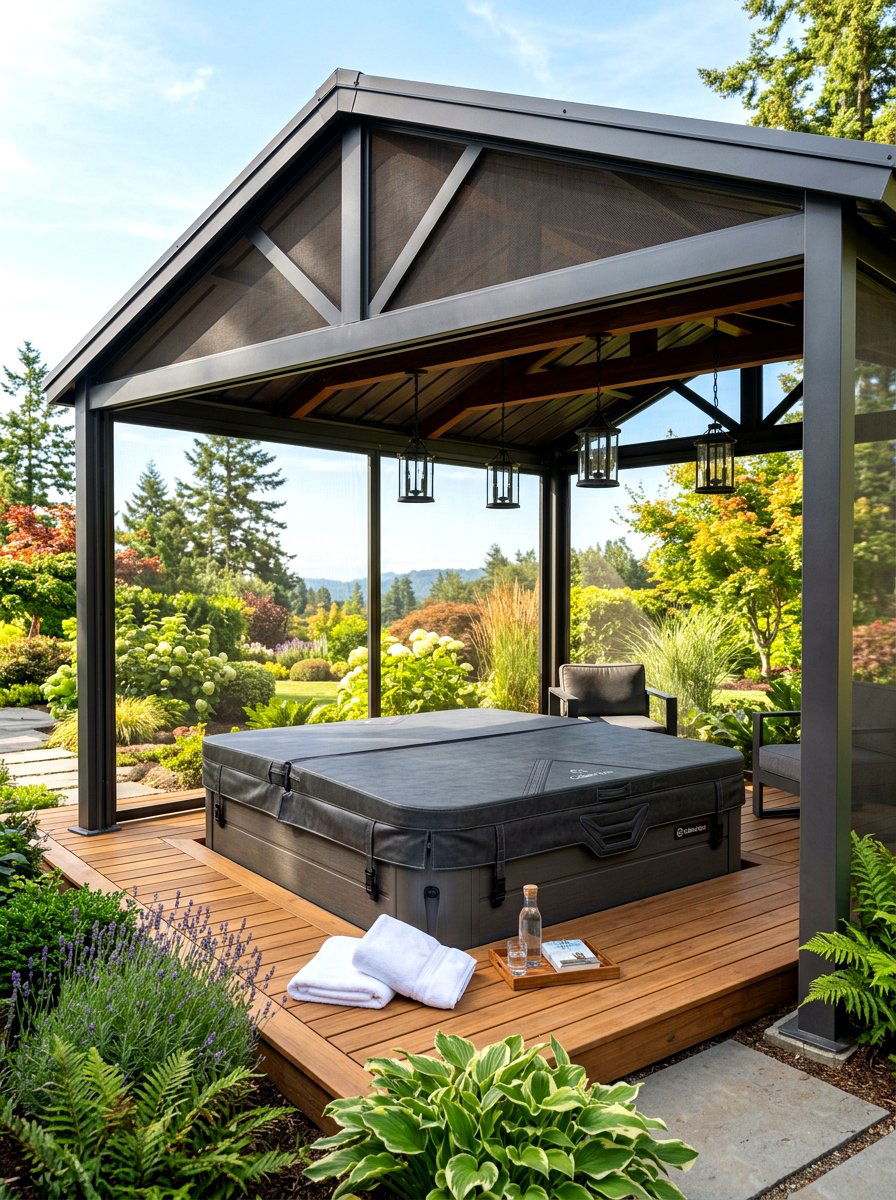 Gazebo Hot Tub Cover - 30 hot tub patio decor ideas aesthetic