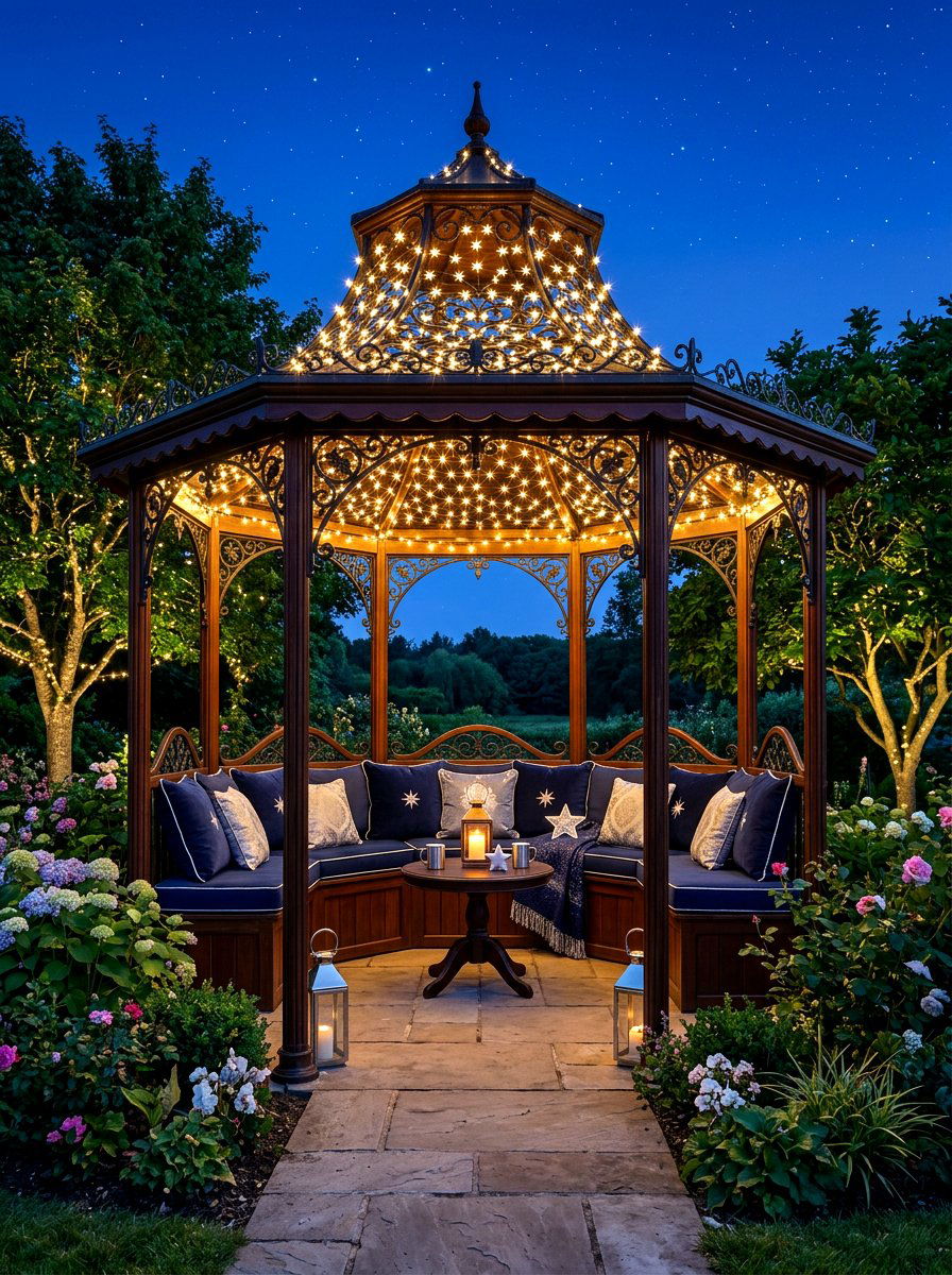 Gazebo Star String Lights - 30 gazebo lighting ideas