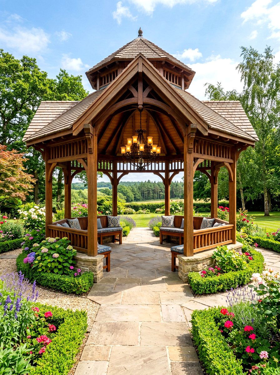 Gazebo Style Pavilion - 30 backyard pavilion lounge ideas