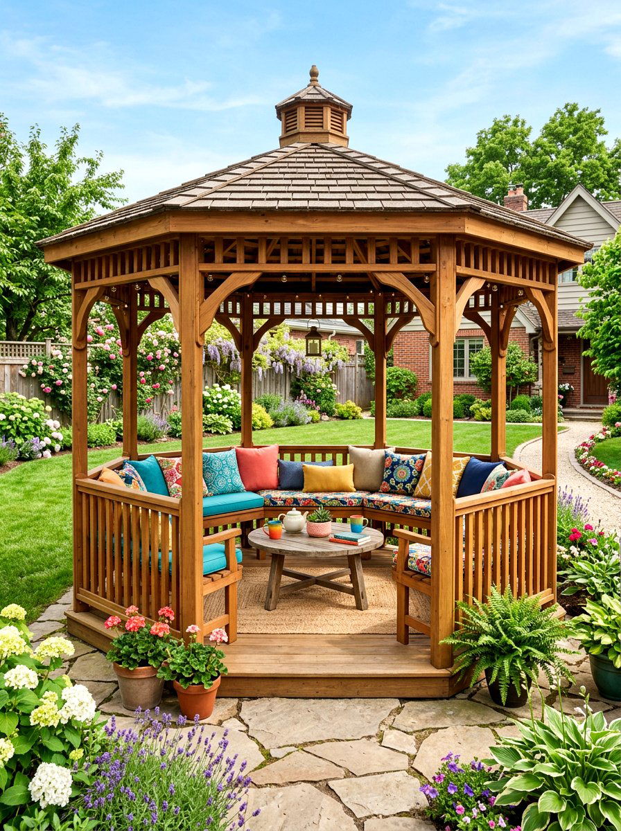 Gazebo With Built In Benches - 30 rustic gazebo ideas