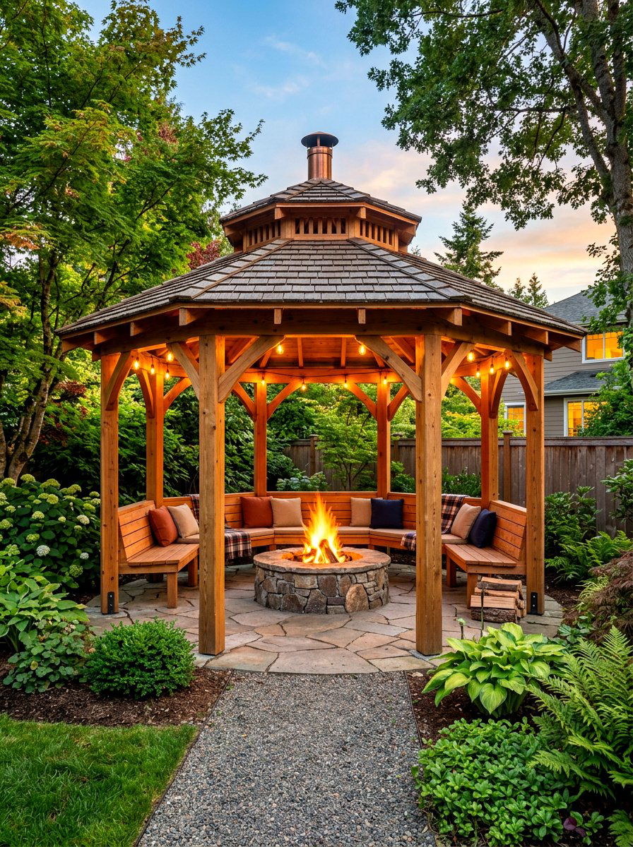 Gazebo With Fire Pit - 30 wooden gazebo ideas