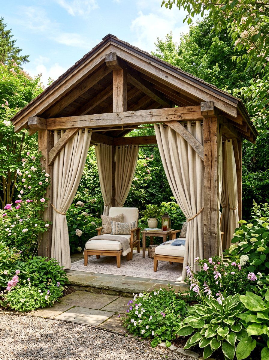 Gazebo With Privacy Curtains - 30 rustic gazebo ideas