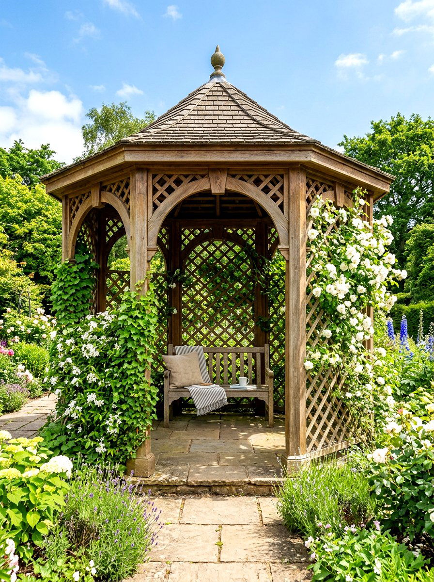 Gazebo With Trellis Walls - 30 wooden gazebo ideas