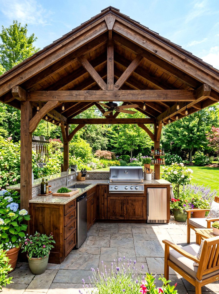 Gazebo covered cooking station - 30 patio cooking area ideas