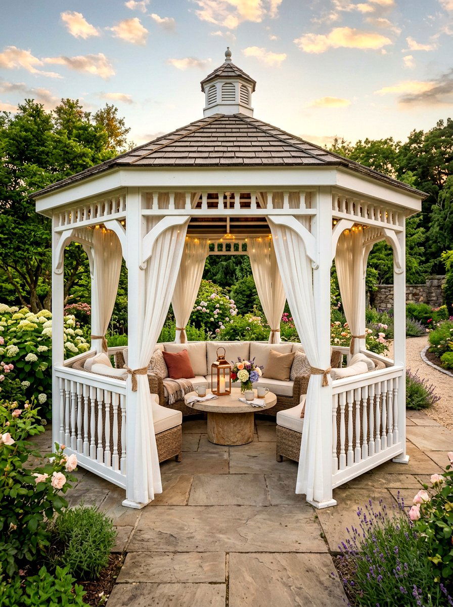 Gazebo furniture setup - 30 summer hosting home ideas