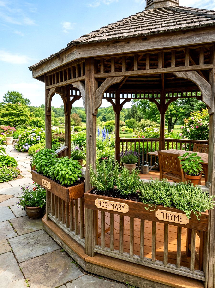 Gazebo herb garden planters - 30 gazebo planter ideas