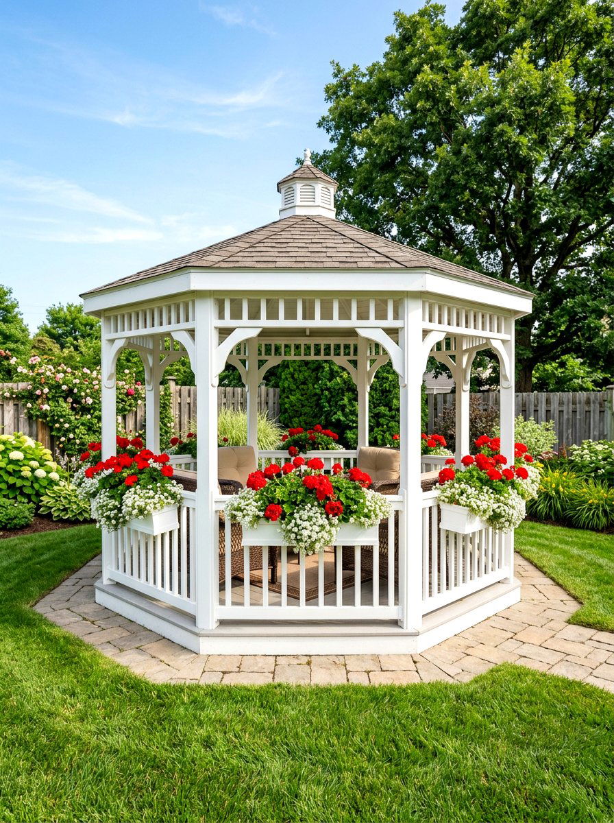 Gazebo railing planters - 30 gazebo planter ideas