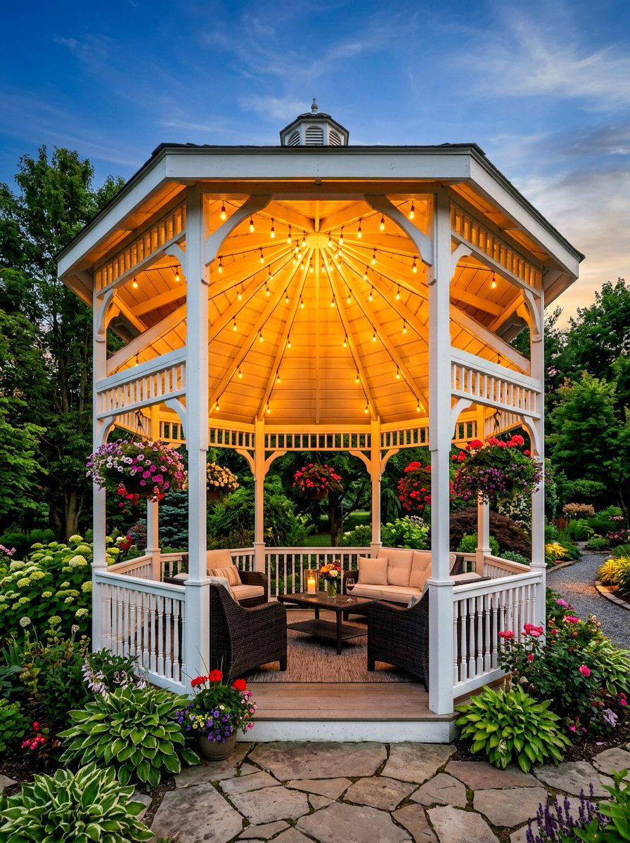 Gazebo roof lights - 30 string light ideas