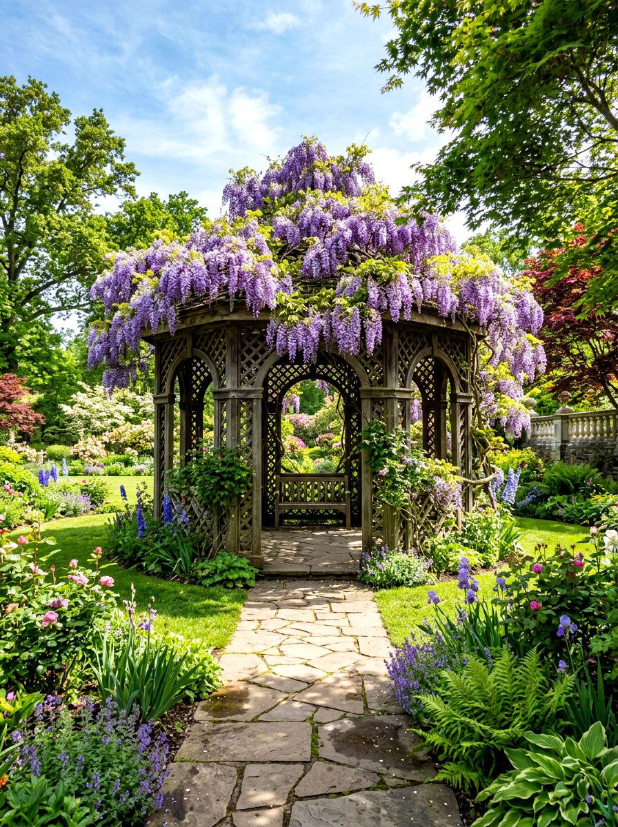 Gazebo with climbing plants - 30 backyard gazebo ideas