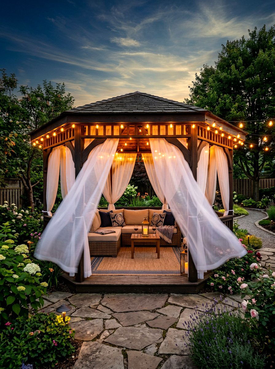 Gazebo with curtains - 30 garden gazebo ideas
