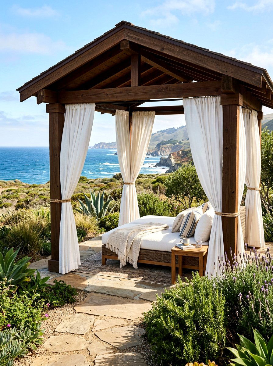 Gazebo with curtains - 30 hexagon gazebo ideas