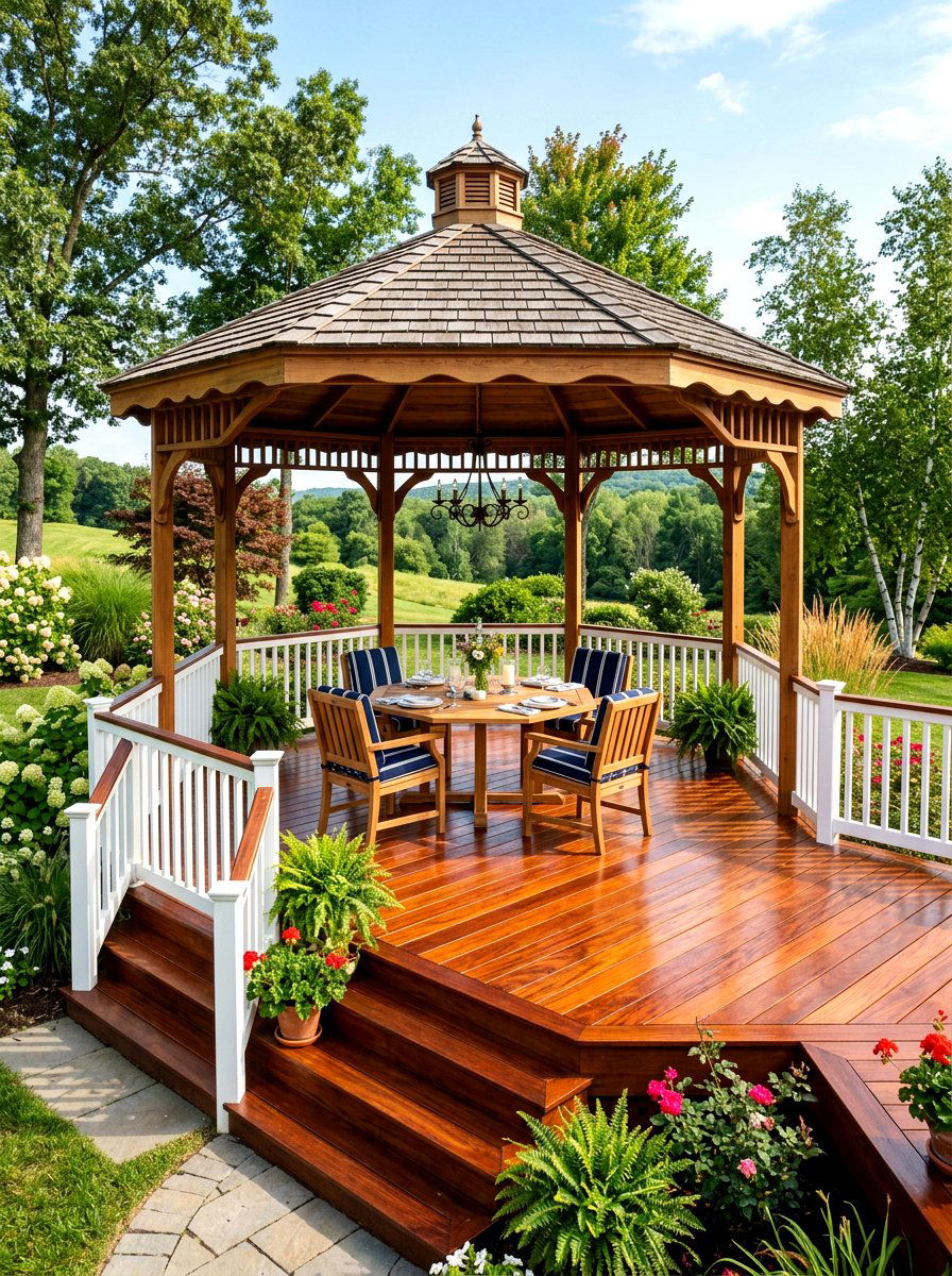 Gazebo with deck floor - 30 hexagon gazebo ideas