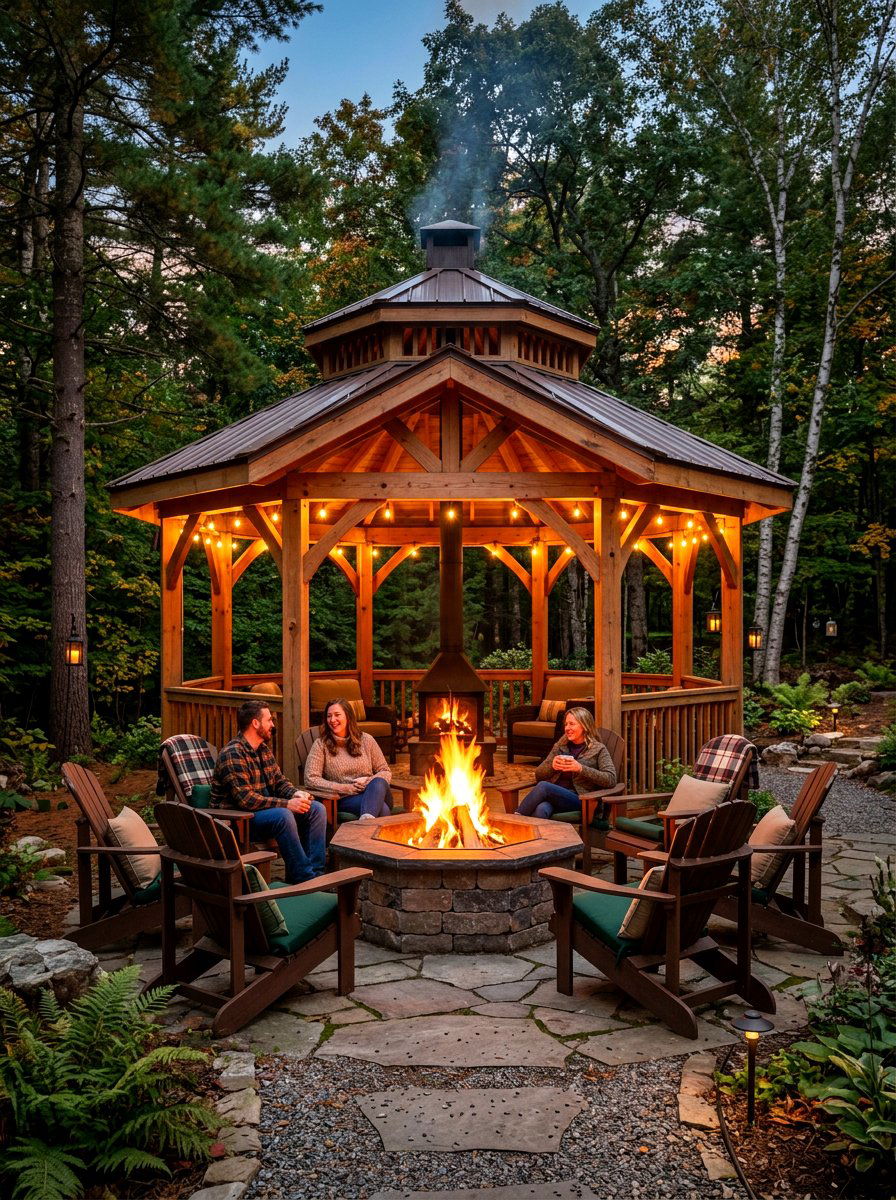 Gazebo with fire pit - 30 garden gazebo ideas