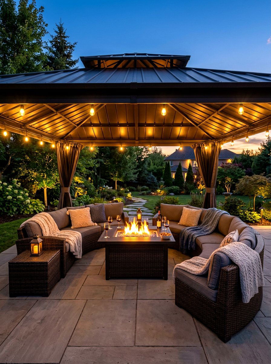 Gazebo with fire pit - 30 patio gazebo ideas