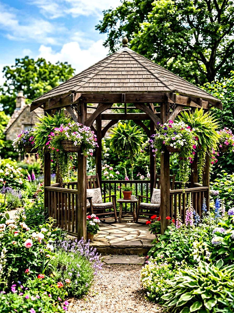 Gazebo with hanging plants - 30 patio gazebo ideas