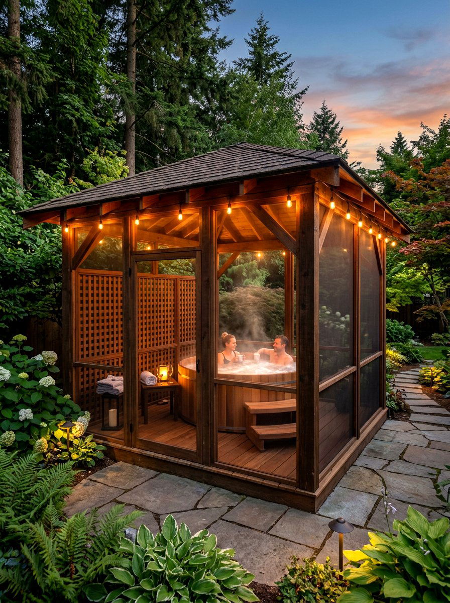Gazebo with hot tub - 30 hexagon gazebo ideas