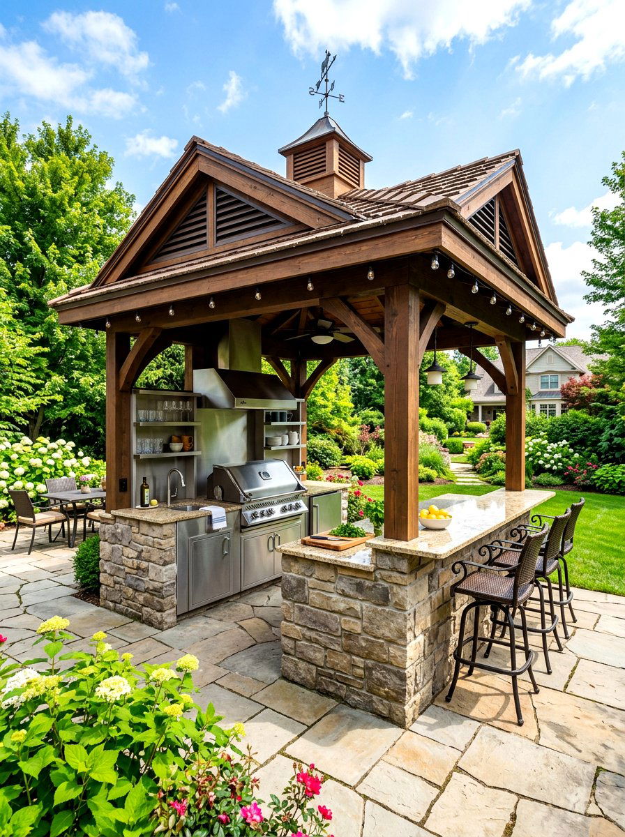 Gazebo with outdoor kitchen - 30 backyard gazebo ideas