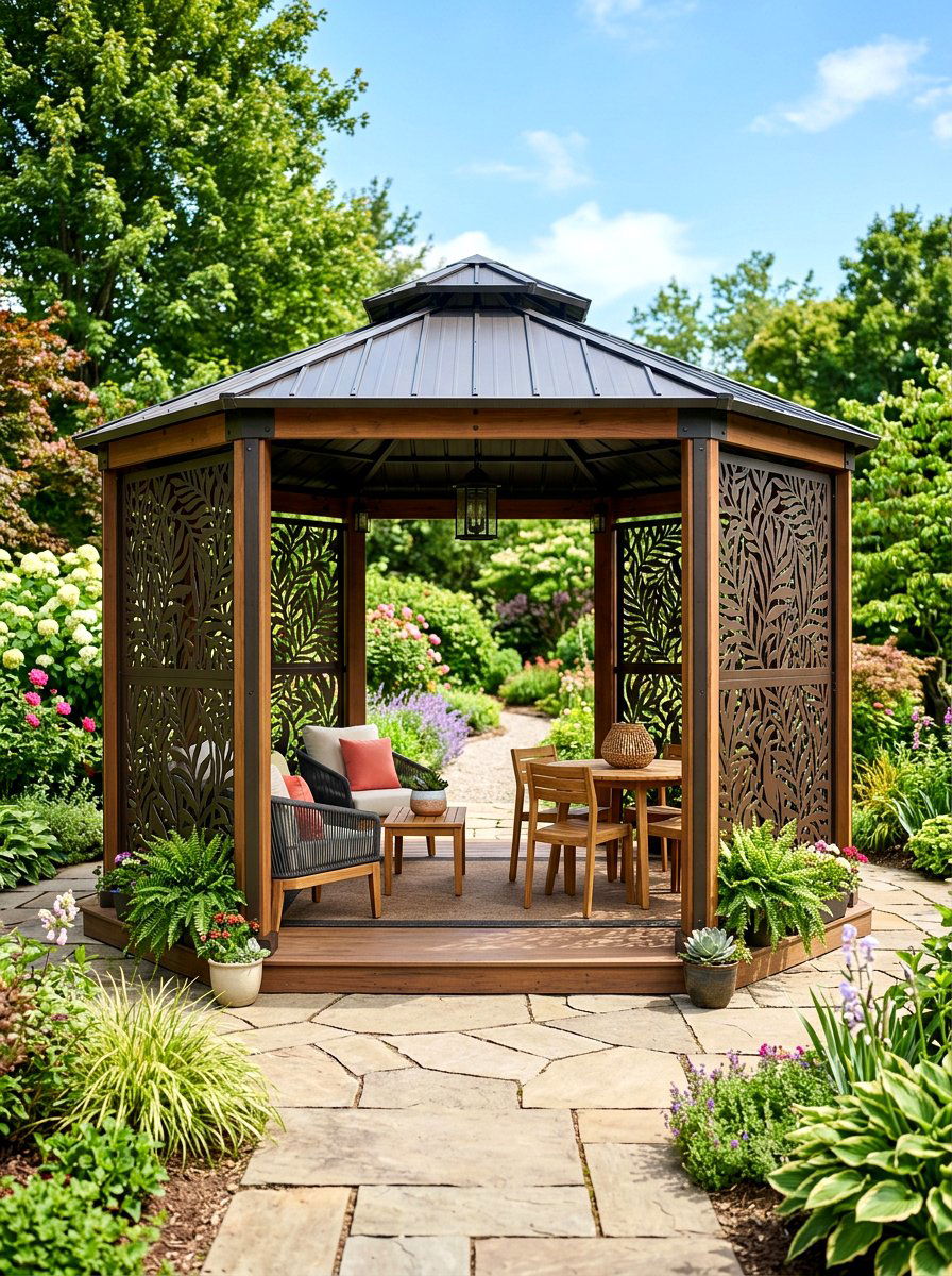Gazebo with privacy panels - 30 backyard gazebo ideas