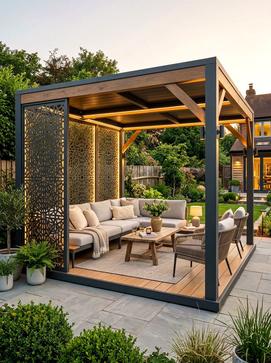 Gazebo with privacy wall - 30 patio gazebo ideas