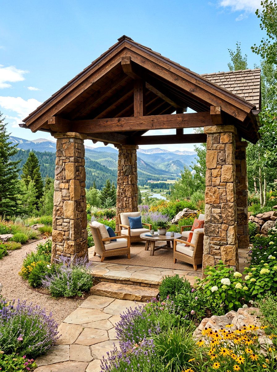 Gazebo with stone pillars - 30 backyard gazebo ideas