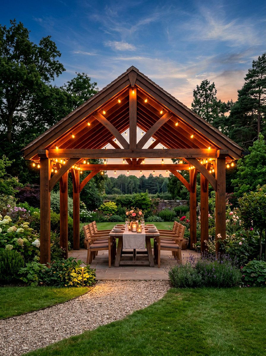 Gazebo with string lights - 30 backyard gazebo ideas