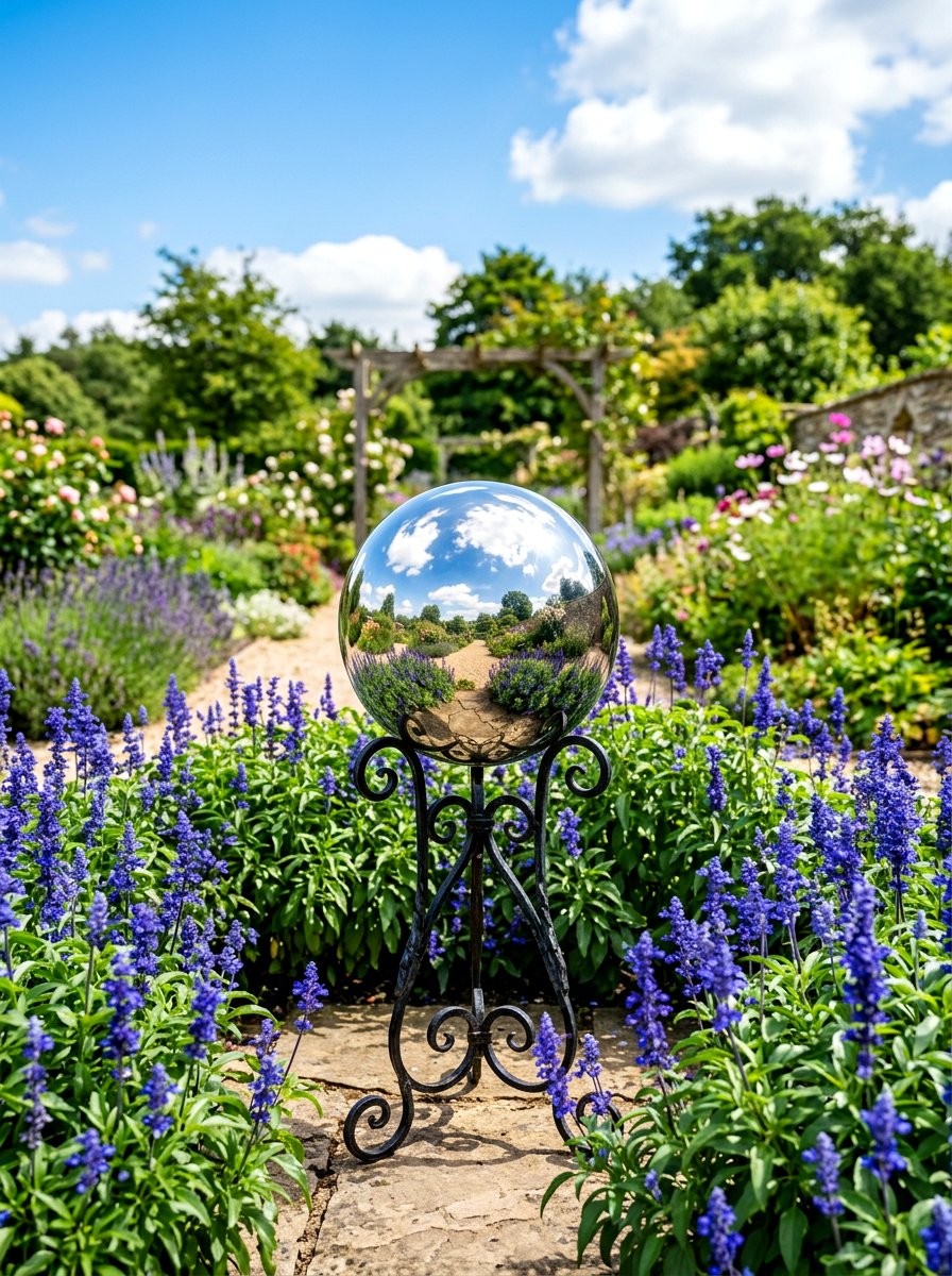 Gazing Ball - 30 healing backyard garden ideas