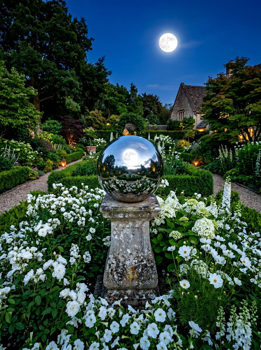 Gazing ball ornament - 30 moonlight backyard ideas