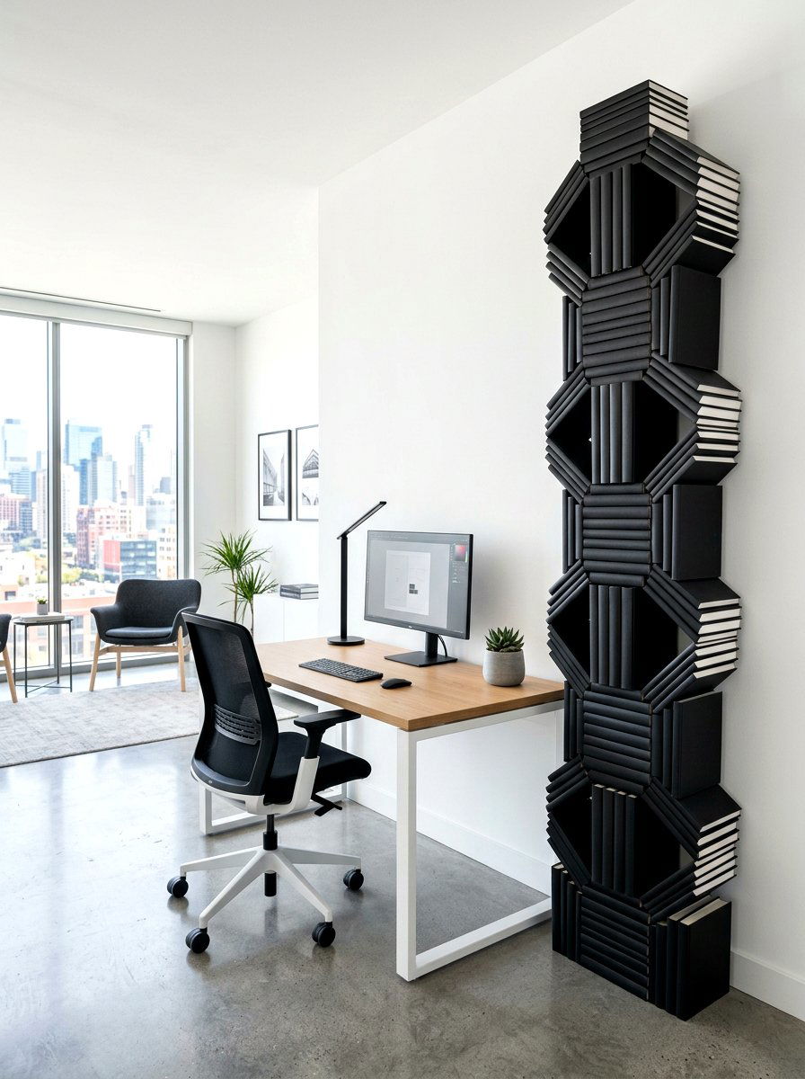 Geometric Aligned Book Tower - 30 stacked book table ideas