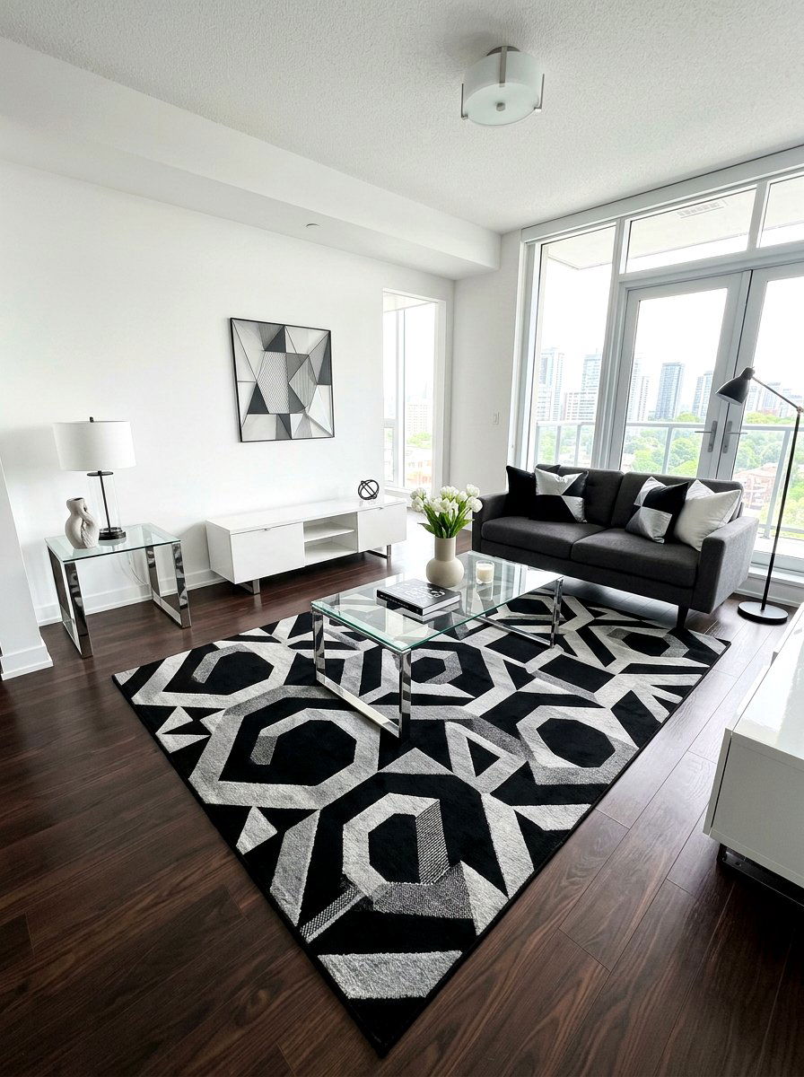 Geometric Area Rug - 30 futuristic glam living room ideas