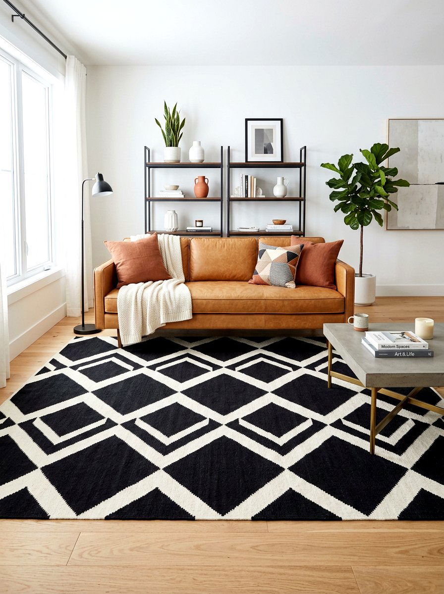 Geometric Area Rug - 30 first apartment living room ideas