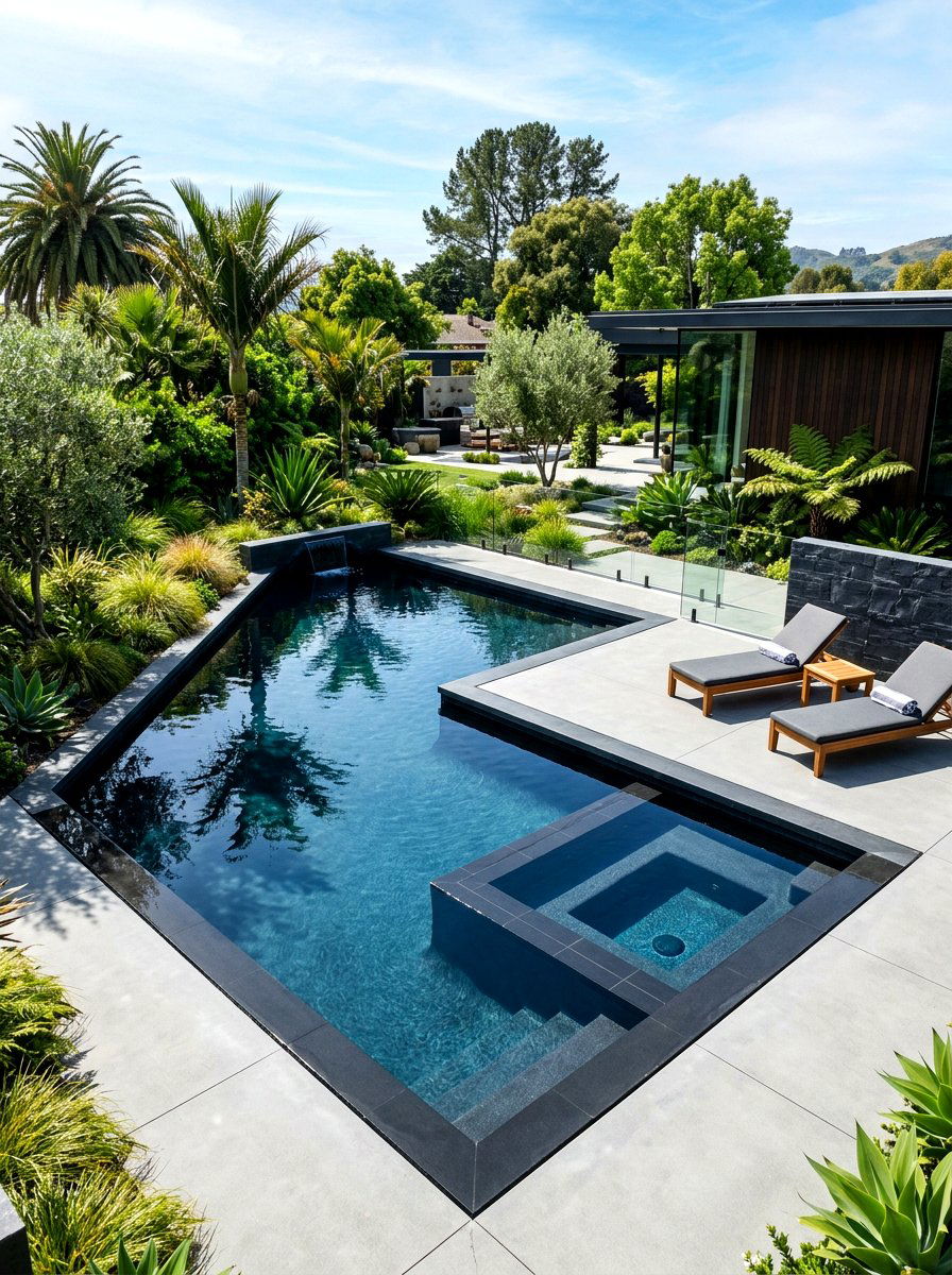 Geometric Black Bottom Pool - 30 black bottom pool backyard ideas