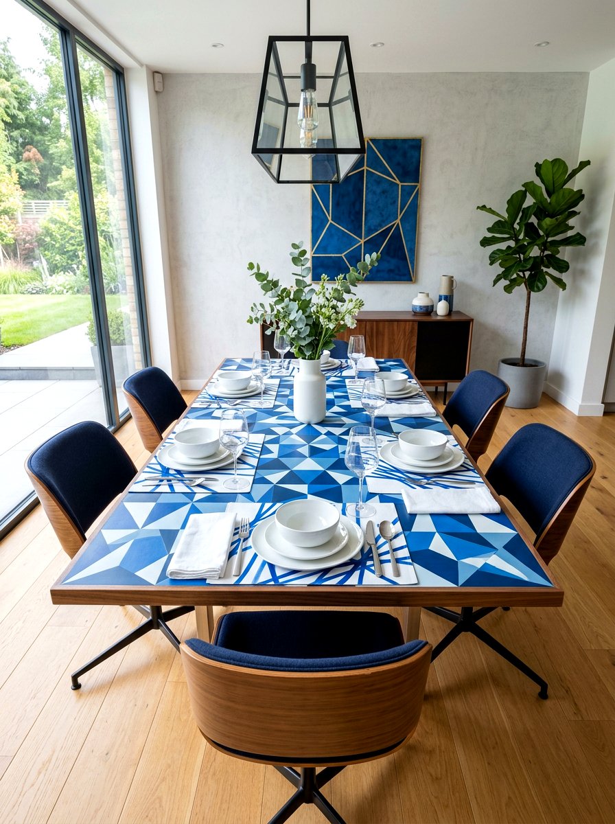 Geometric Blue Pattern Table - 30 blue and white table decor ideas