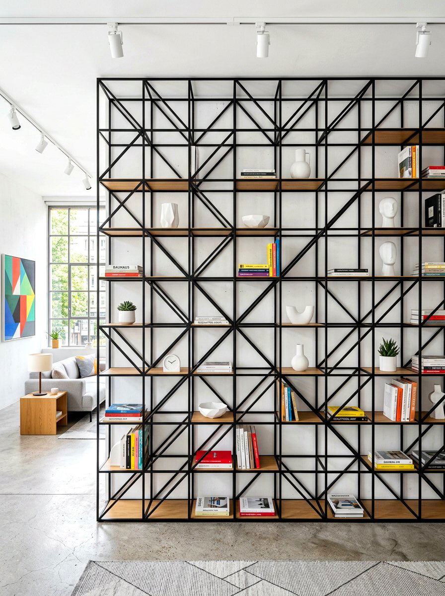 Geometric Bookshelf Unit - 30 aesthetic bookshelf styling apartment ideas