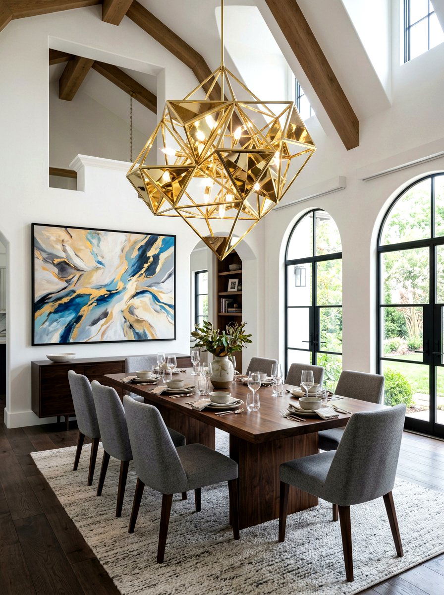 Geometric Brass Lighting Dining Room - 30 sculptural lighting dining room ideas