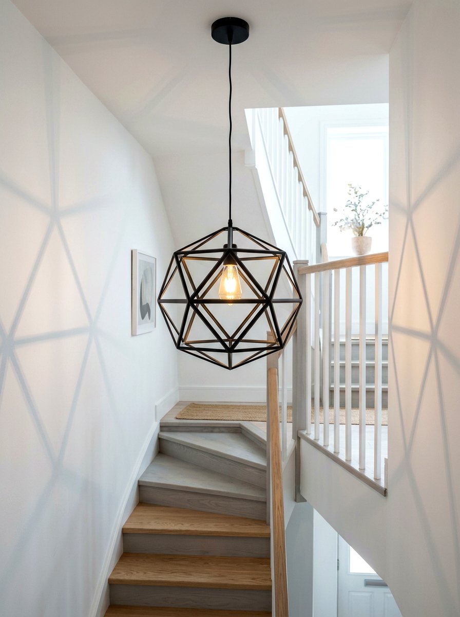 Geometric Cage Pendant Light - 30 stairway chandelier ideas