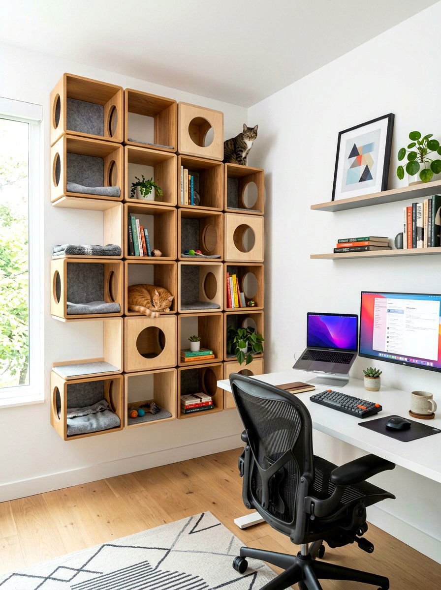 Geometric Cat Wall Blocks - 30 cat climbing wall aesthetic ideas