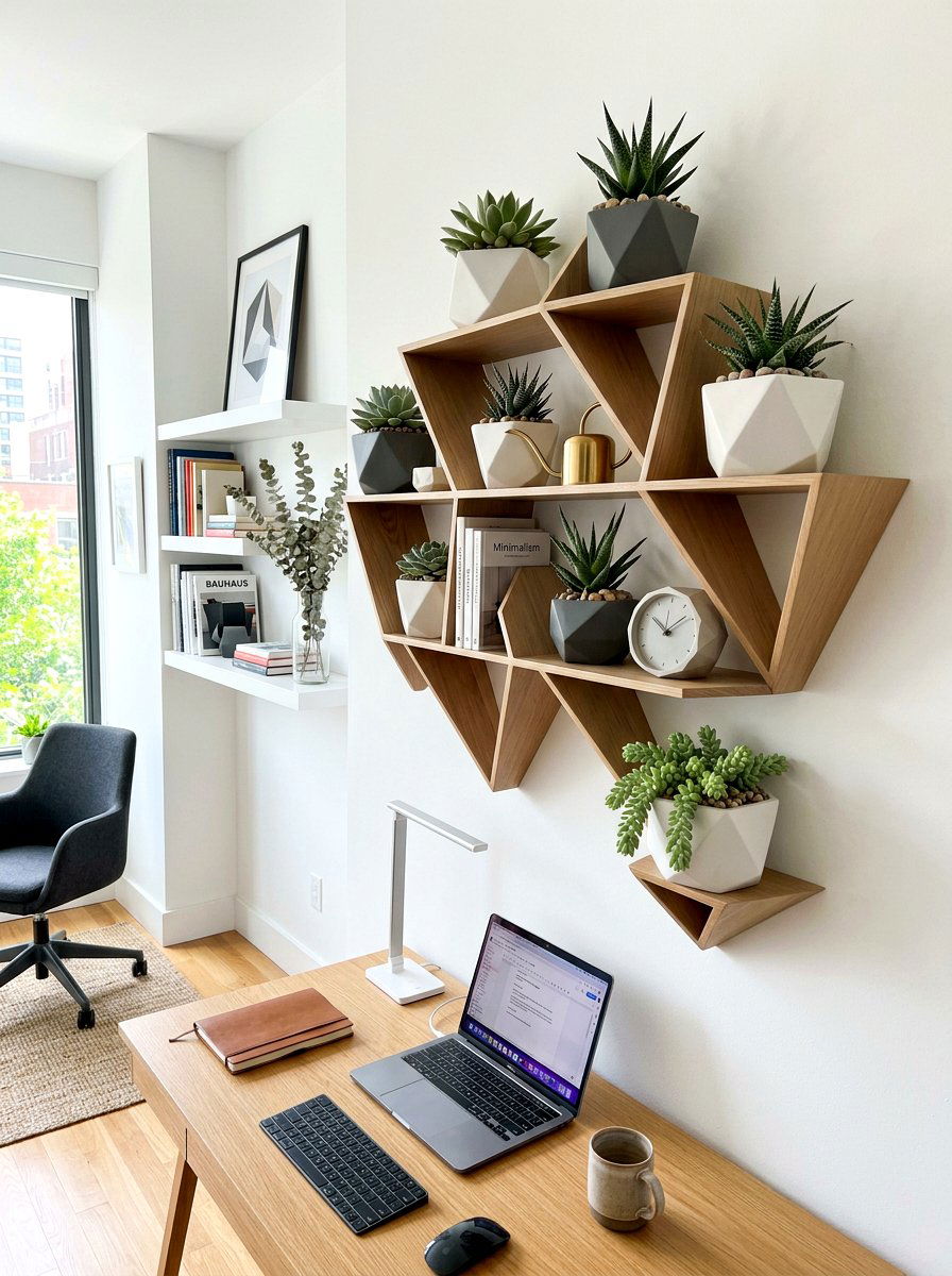 Geometric Ceramic Shelf - 30 succulent planter ideas