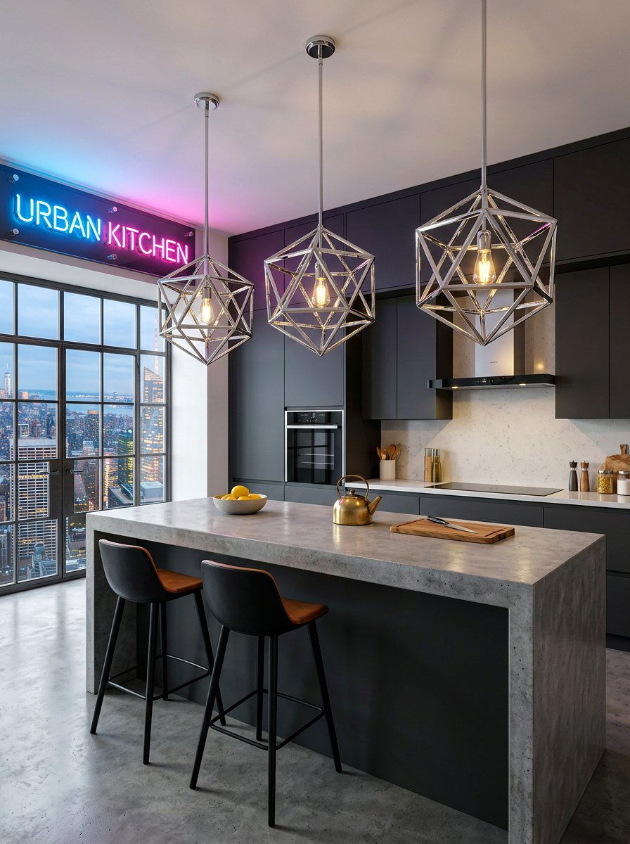 Geometric Chrome Light Fixture - 30 chrome kitchen pendant ideas
