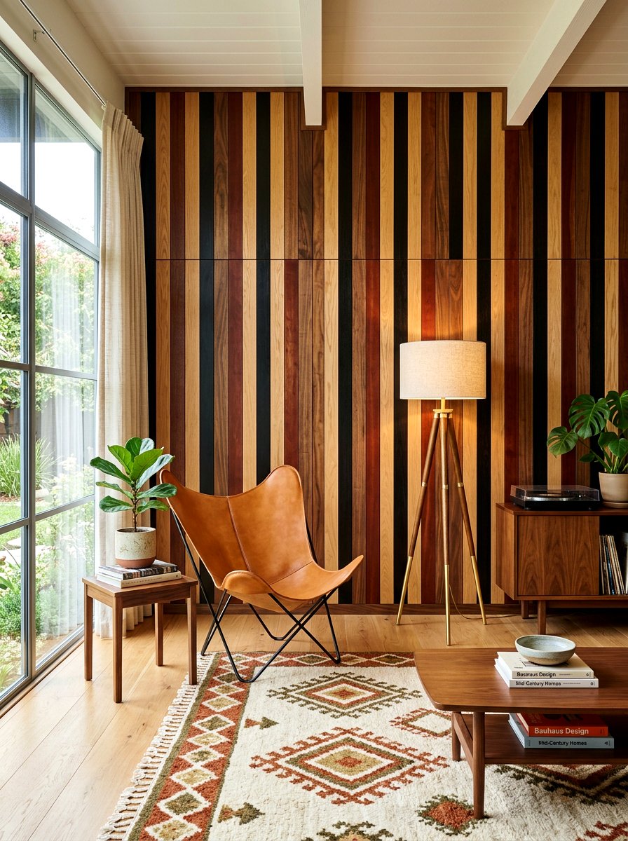 Geometric Circus Stripe Wood Paneling - 30 circus stripe living room ideas