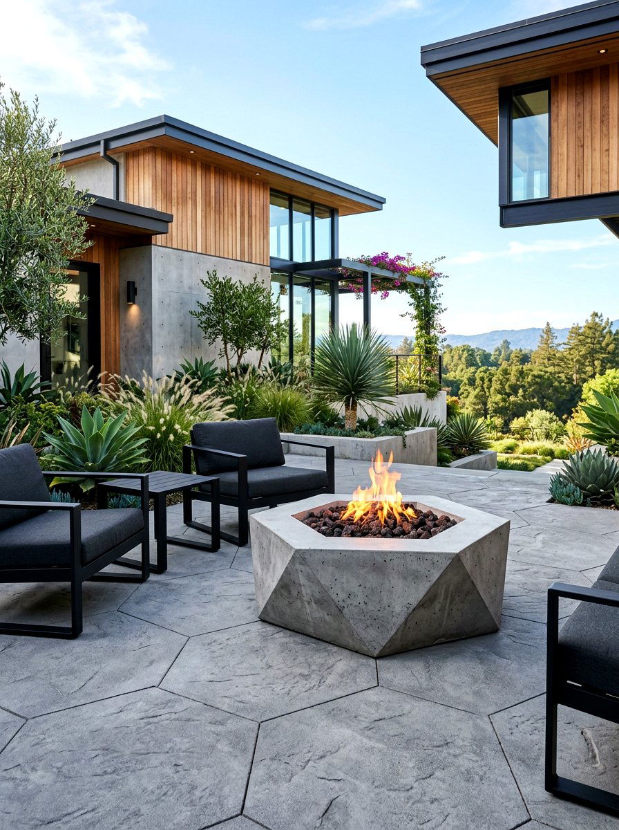 Geometric Concrete Fire Pit - 30 modern fire pit ideas