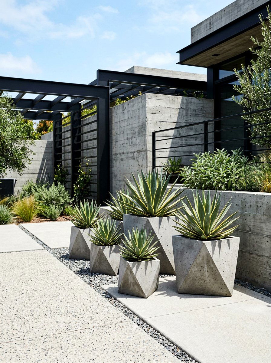 Geometric Concrete Garden Pots - 30 oversized planter curb appeal ideas