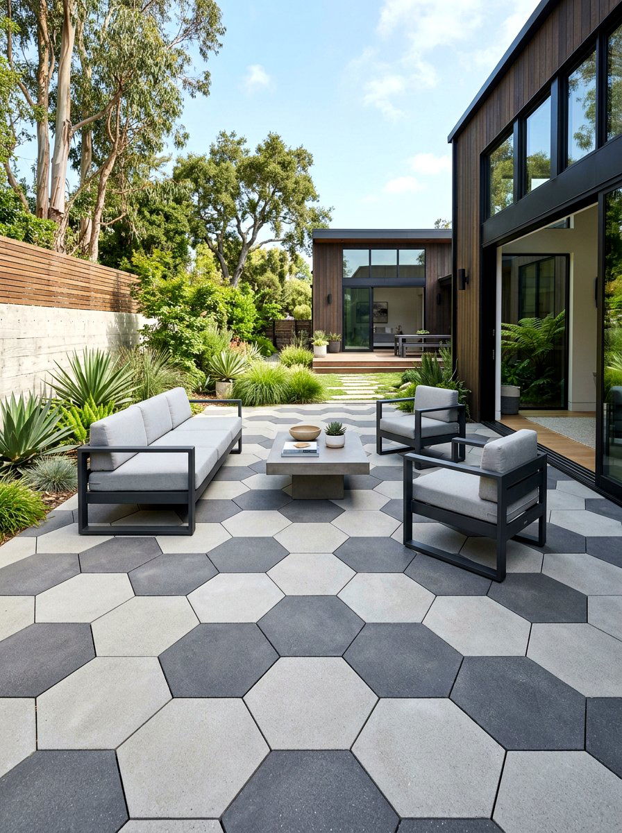 Geometric Concrete Pattern Patio - 30 concrete patio ideas
