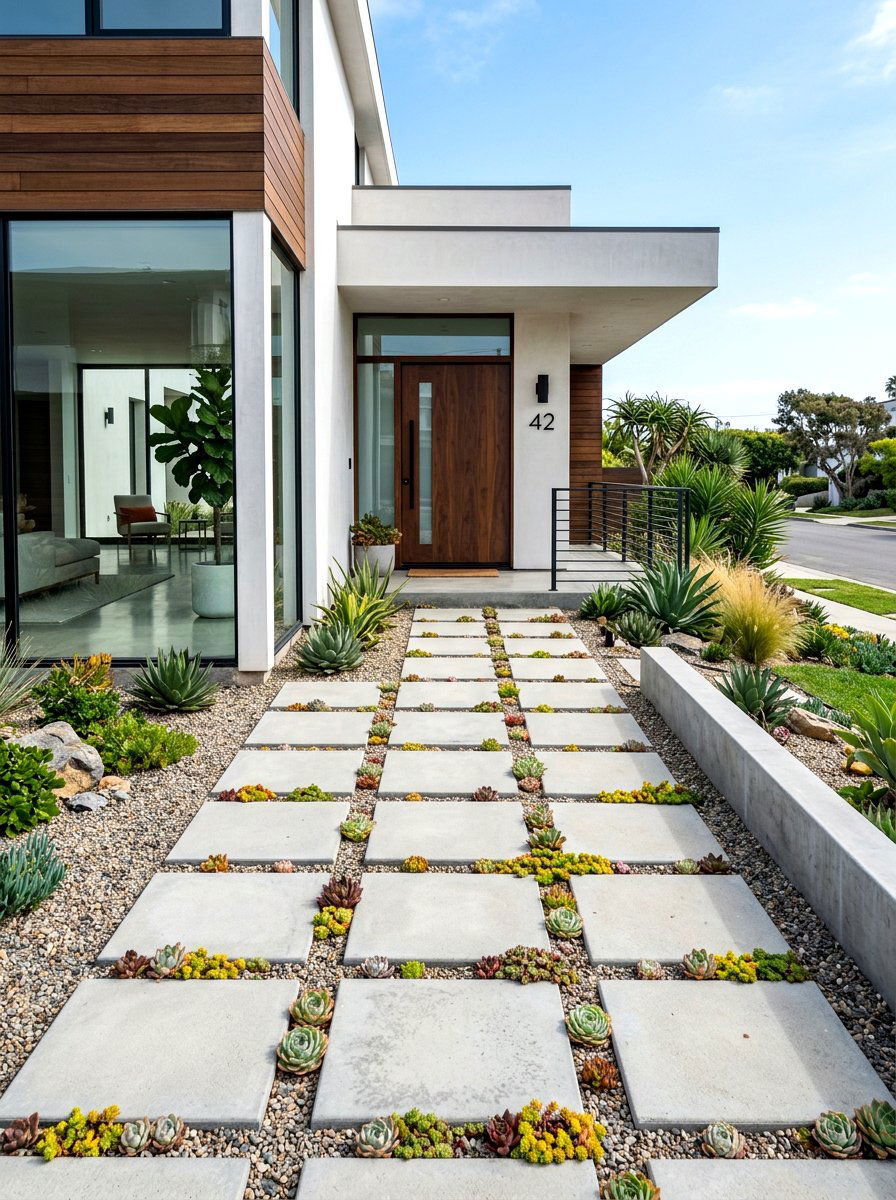 Geometric Concrete Paver Walkway - 30 walkway landscaping ideas