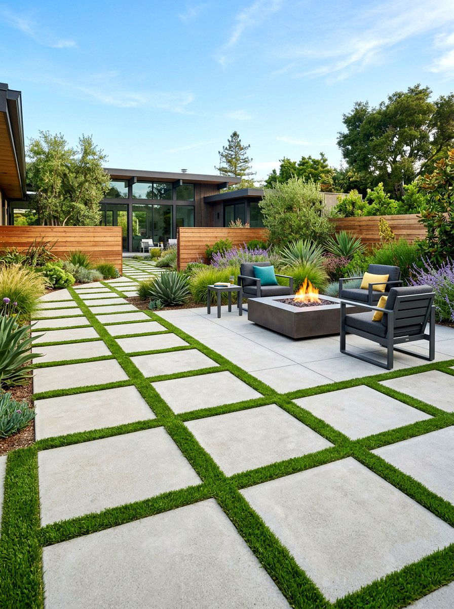 Geometric Concrete Pavers - 30 small backyard ideas