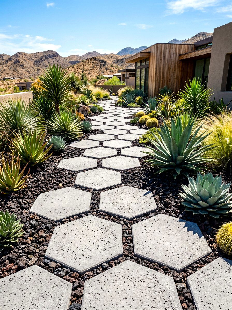 Geometric Concrete Pavers - 30 stepping stone walkway ideas