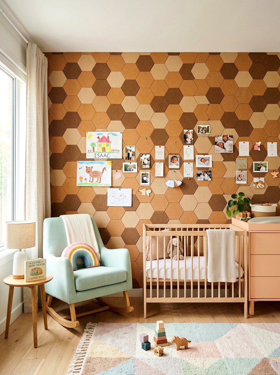 Geometric Cork Wall Nursery - 30 message board wall ideas